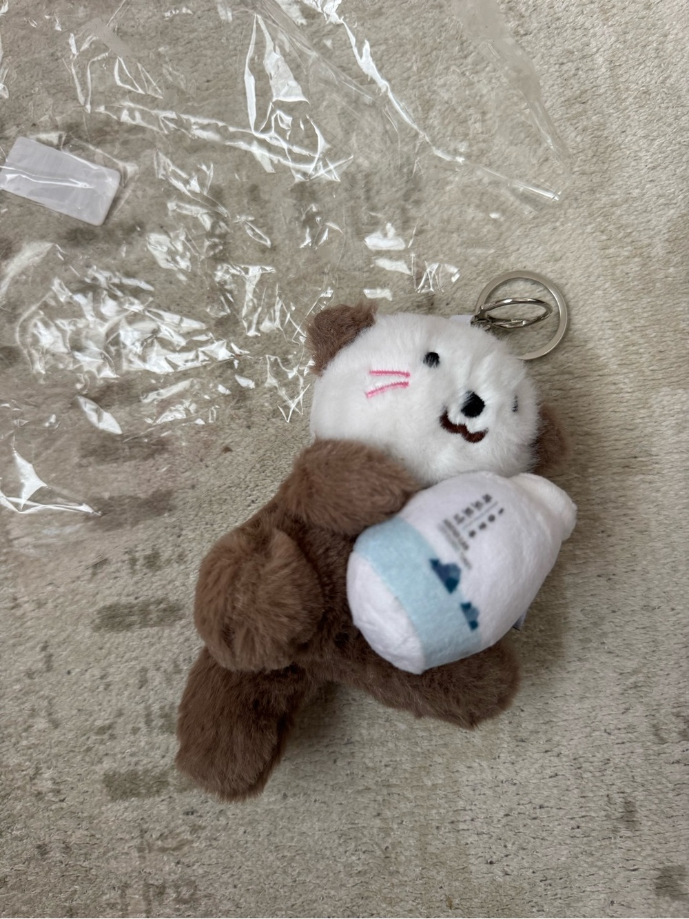 Plush Brown White Otter Keychain